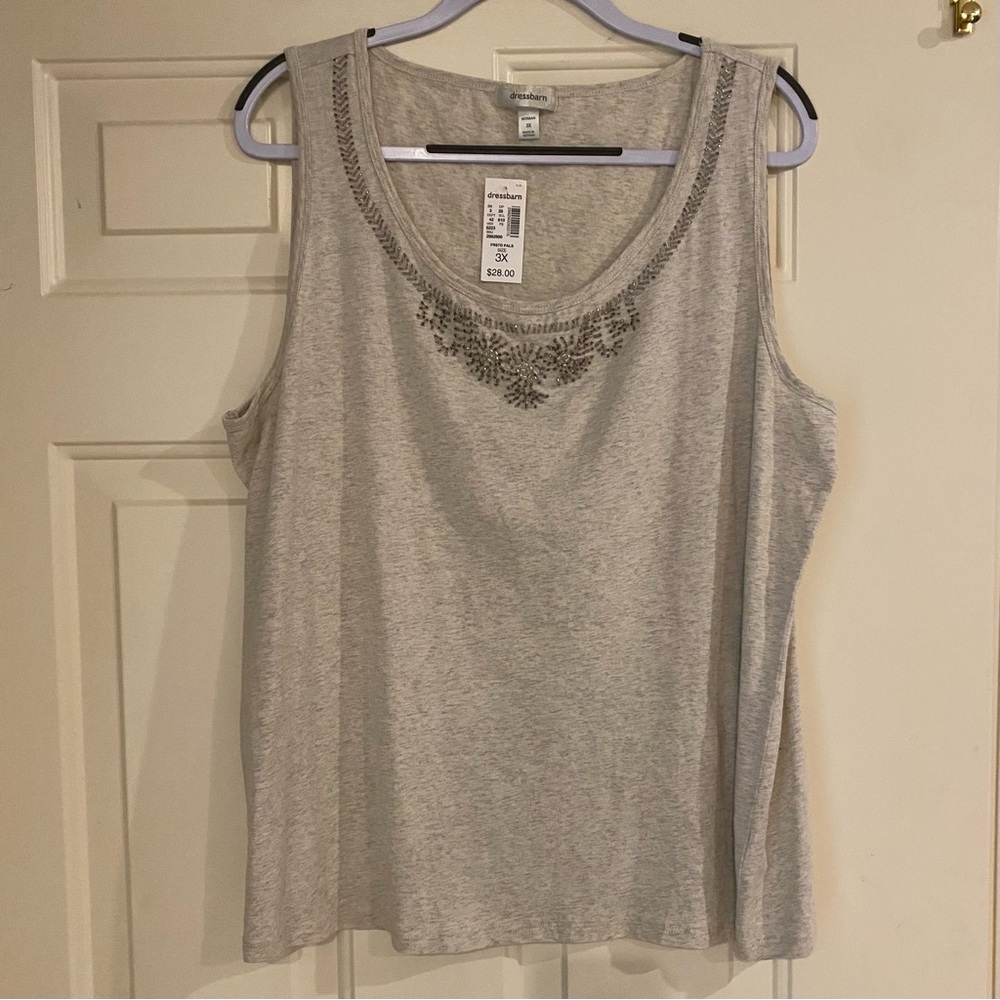 Dressbarn Light Beige Beaded Sleeveless Blouse NWT